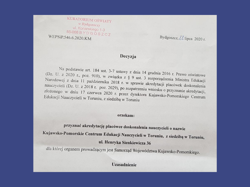 KPCEN w Toruniu niezmiennie z akredytacją!